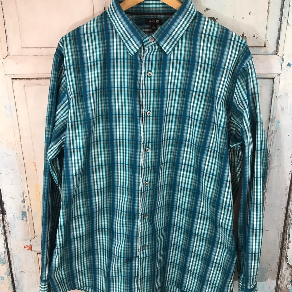 Apt 9 Teal/White Button Down Shirt Size XL